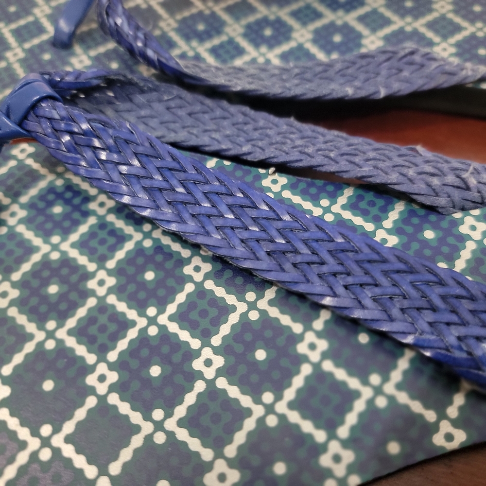 Blue Patterned Flip Flops - Picture 2 of 3